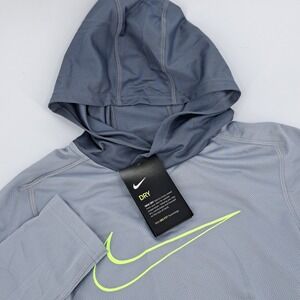 NEW Nike Kids Size M Dri Fit Gray Swoosh Hoodie Long Sleeve Athletic Shirt